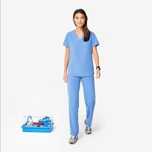 Figs Scrubs Top & Jogger Pants - Ceil Blue